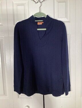 Tory Burch Lizzie 100% Cashmere Tunic Sweater Small Navi BlueOffice Neutral Soft
